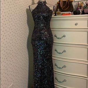 Betsey & Adam Halter Allover Sequin Ombré Mermaid